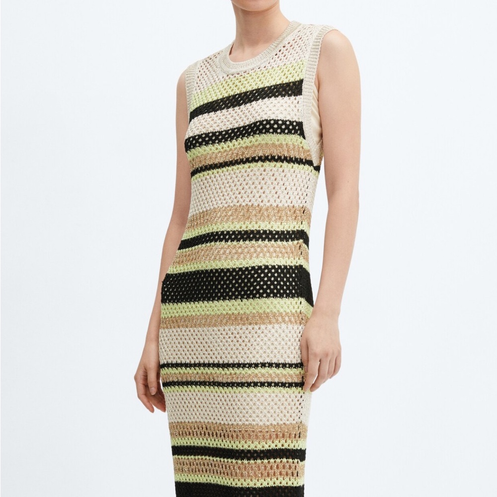 Mango Multicolor Striped Knit Midi Dress